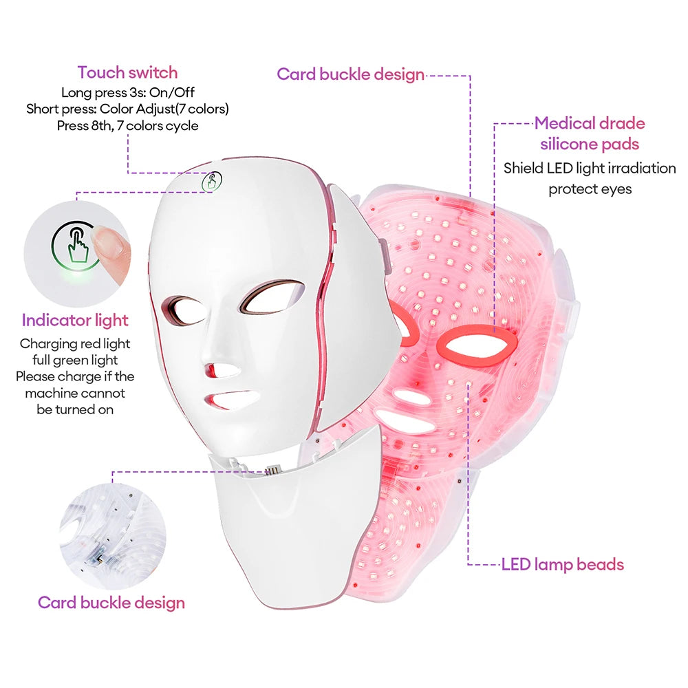 7 Colors Photon Facial LED Mask Red Light Therapy